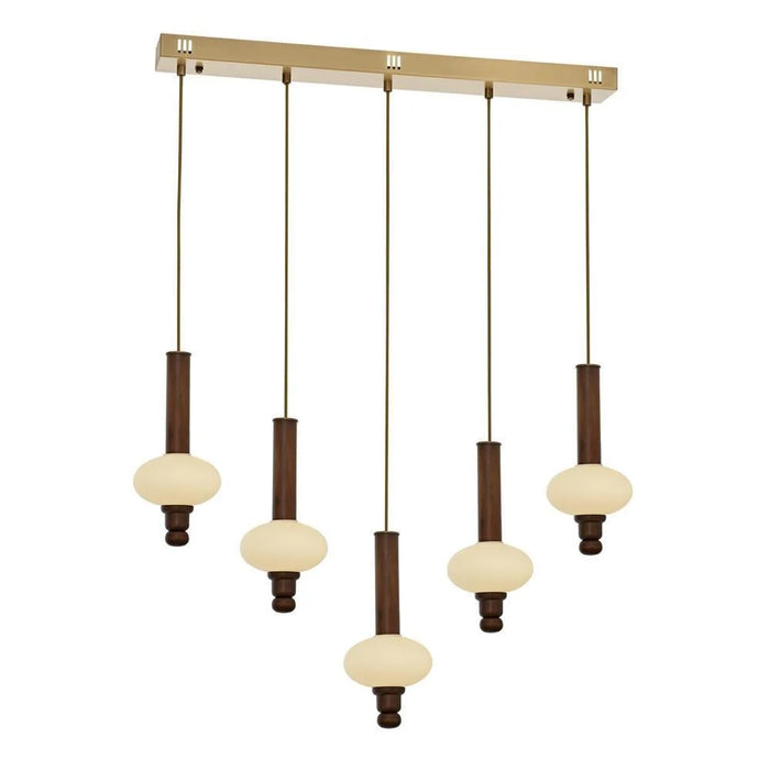 Lustră Avonni AV-5299-5EY, finisaj antichizat, , 5xLed, metal și lemn și sticlă, design vintage elegant