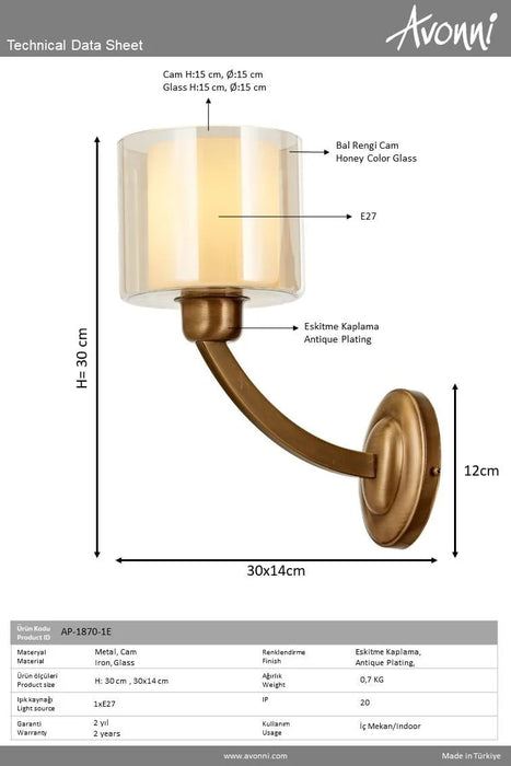 Aplica perete  Avonni Antic, 1XE27, AP-1876-1E