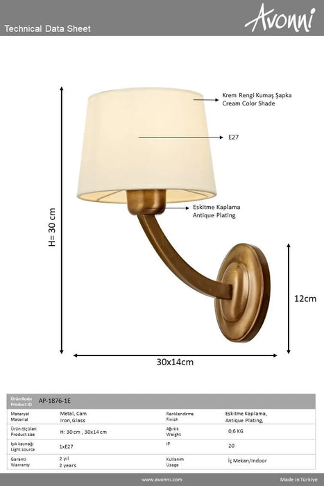 Aplica perete  Avonni Antic, 1XE27, AP-1876-1ES