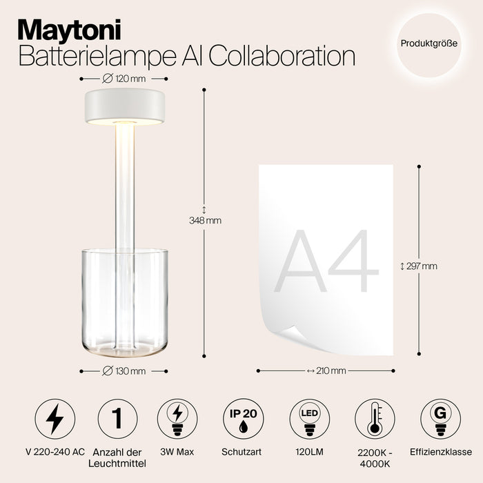 Lampa Portabila LED cu Acumulator Maytoni Modern AI Collaboration, Alb, LED 3W, 120lm  Dimabil MOD229TL-L3W3K1