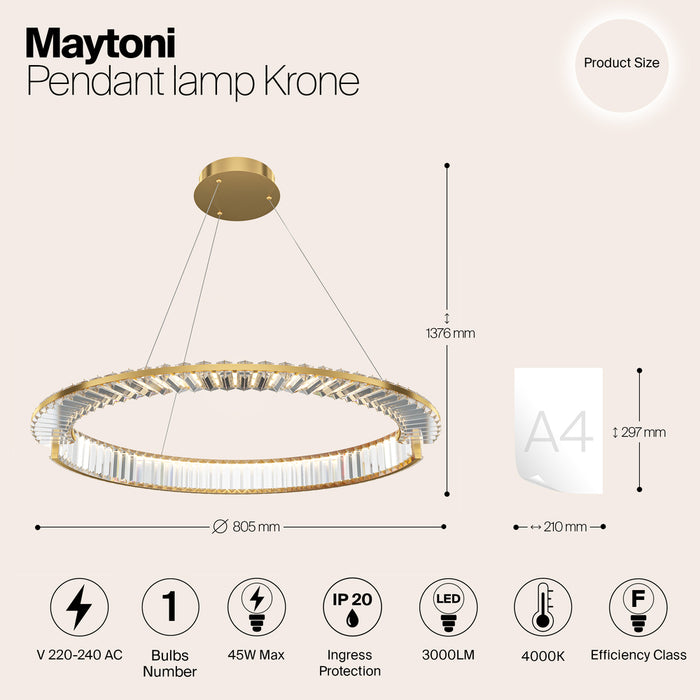 Lustra LED Maytoni Modern Krone Auriu 1, LED 45W, 4000K, 3000 lm,  P097PL-L45G4K