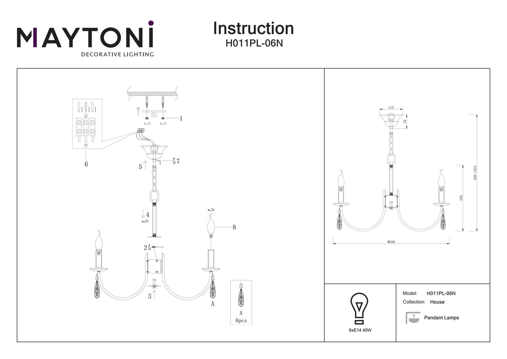 Lustra Maytoni Classic Series - 011, Nichel, E14 40W,   H011PL-06N