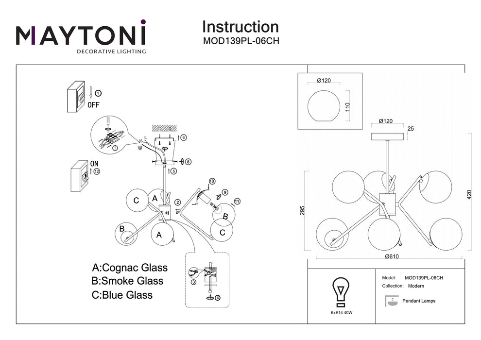 Lustra Maytoni Modern Nancy, Crom, E14 40W,   MOD139PL-06CH