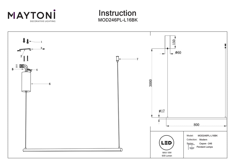 Lustra LED Maytoni Modern Halo, Negru, LED 10W, 630lm  MOD246PL-L16BK