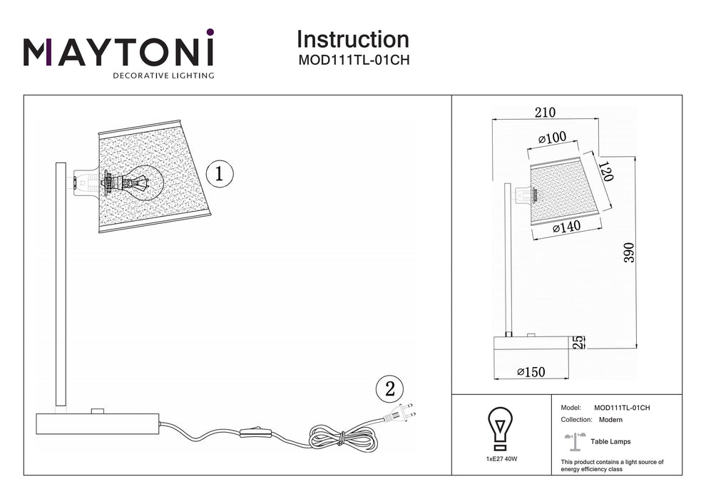 Veioza Maytoni Modern Gino, Crom, E14 40W,    MOD111TL-01CH