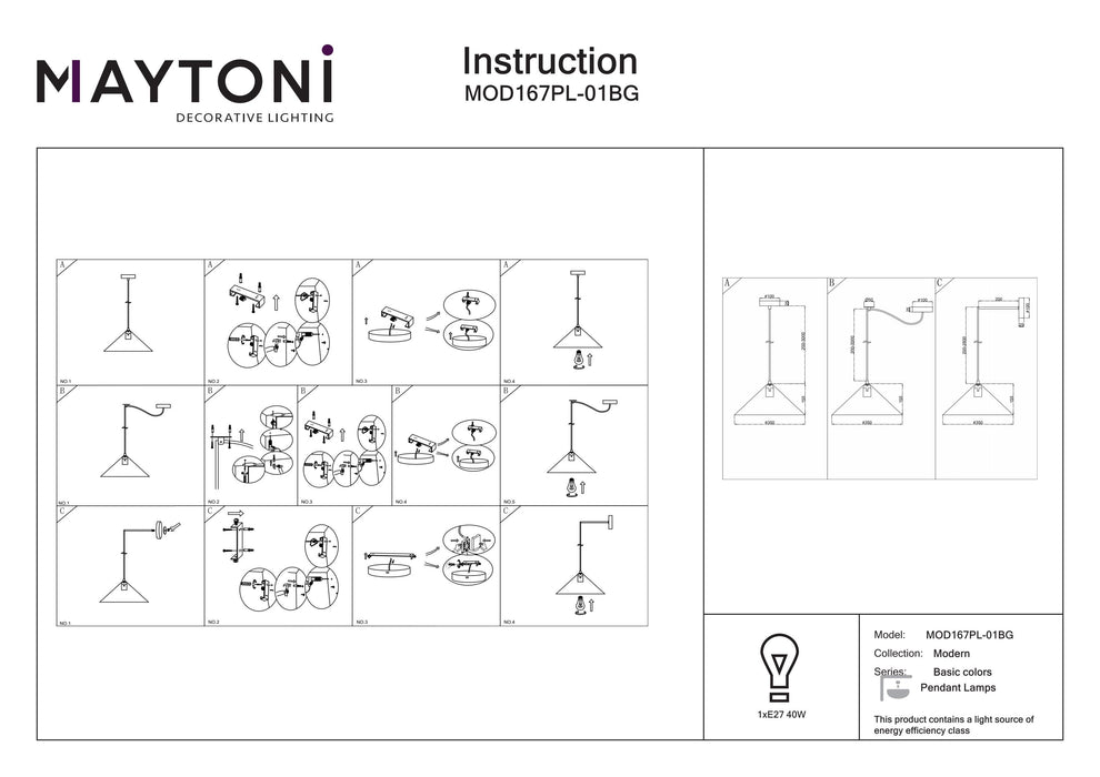 Lustra Maytoni Modern Basic colors, Gri, E27 40W,   MOD167PL-01BG