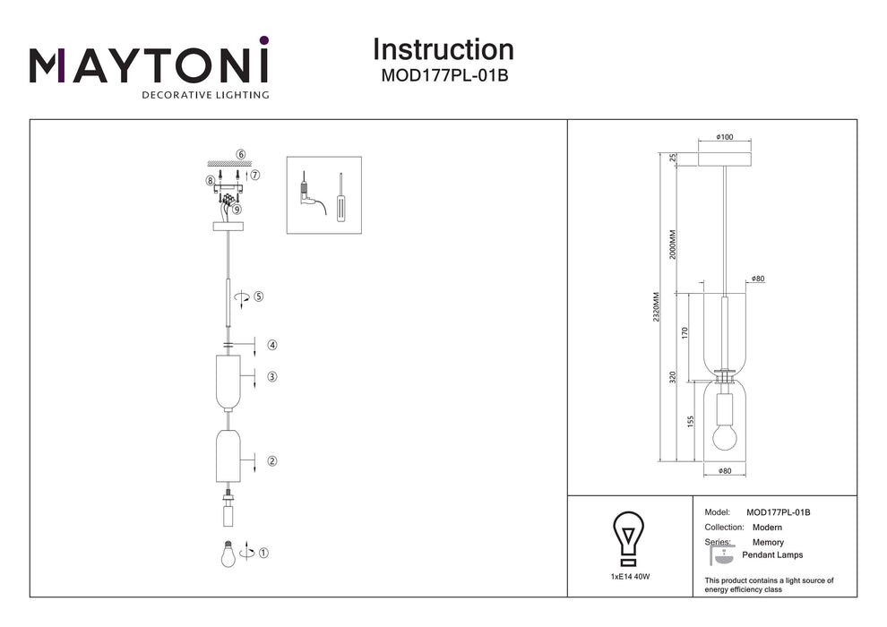 Lustra Maytoni Modern Memory, Negru, E14 40W,   MOD177PL-01B