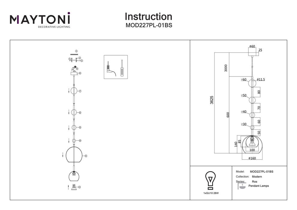 Lustra Maytoni Modern Ros, Alama, GU10 28W,   MOD227PL-01BS