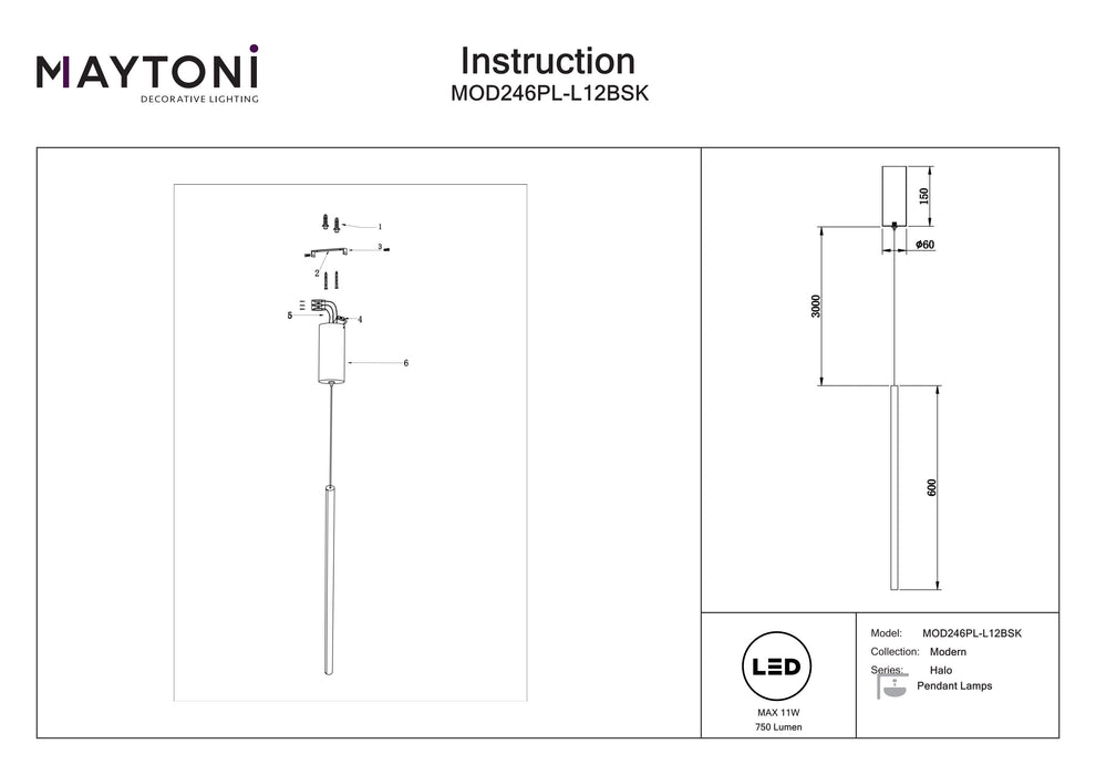 Lustra LED Maytoni Modern Halo, Alama, LED 11W, 750lm  MOD246PL-L12BSK