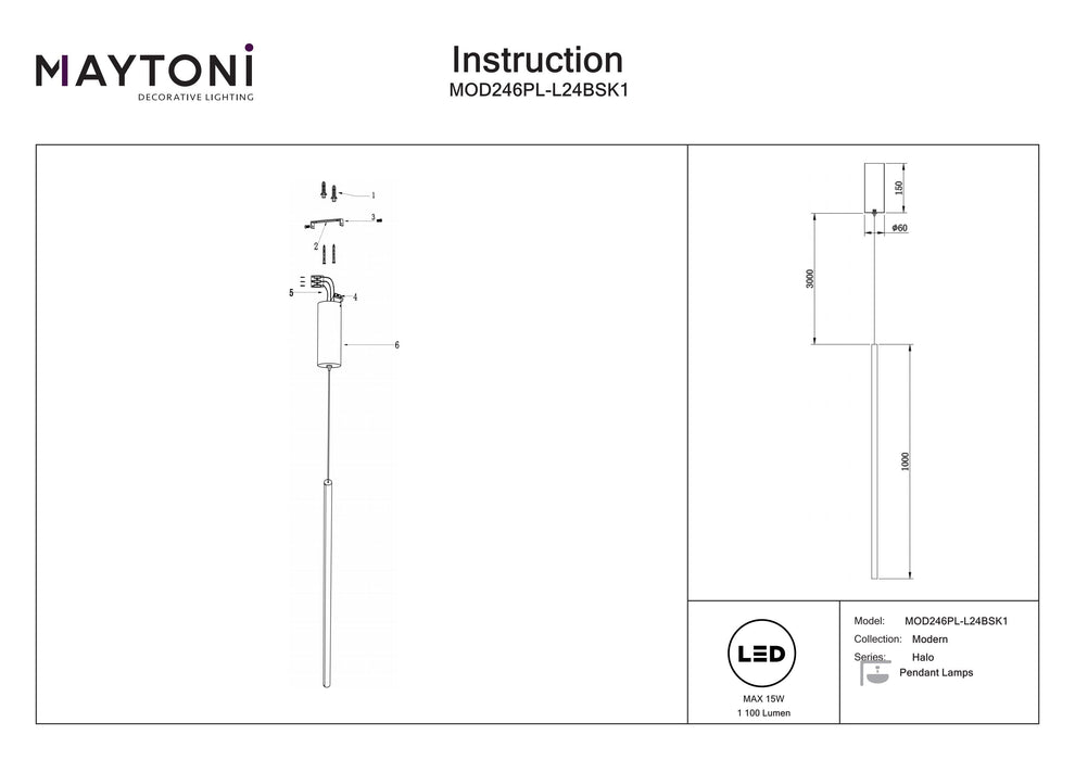 Lustra LED Maytoni Modern Halo, Alama, LED 15W, 1100lm  MOD246PL-L24BSK1