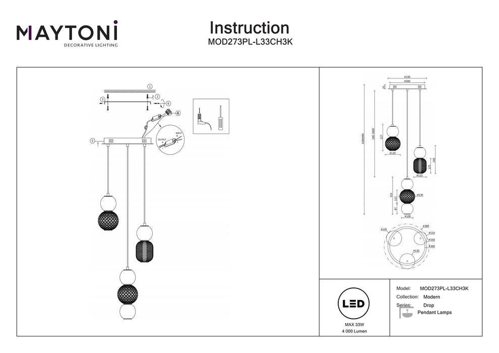 Lustra LED Maytoni Modern Drop, Crom, LED 33W, 4000lm 3000K MOD273PL-L33CH3K