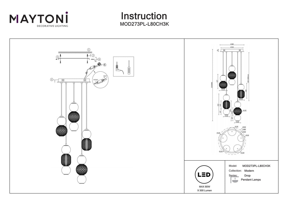 Lustra LED Maytoni Modern Drop, Crom,  LED 80W, 9300lm 3000K MOD273PL-L80CH3K