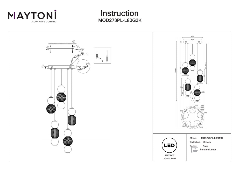 Lustra LED Maytoni Modern Drop, Auriu , LED 80W, 9300lm 3000K MOD273PL-L80G3K