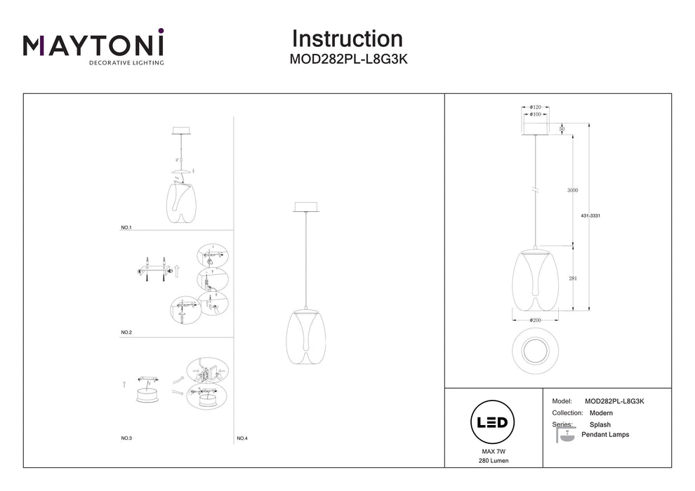 Lustra LED Maytoni Modern Splash, Auriu , LED 7W, 280lm 3000K MOD282PL-L8G3K