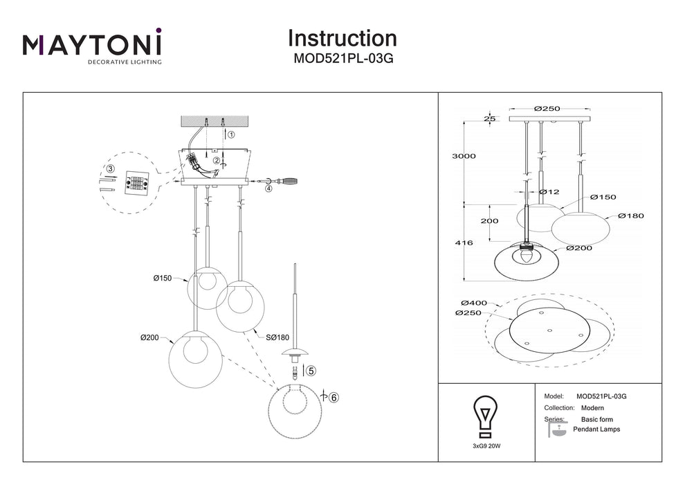 Lustra Maytoni Modern Basic form, Auriu   , G9 20W,   MOD521PL-03G