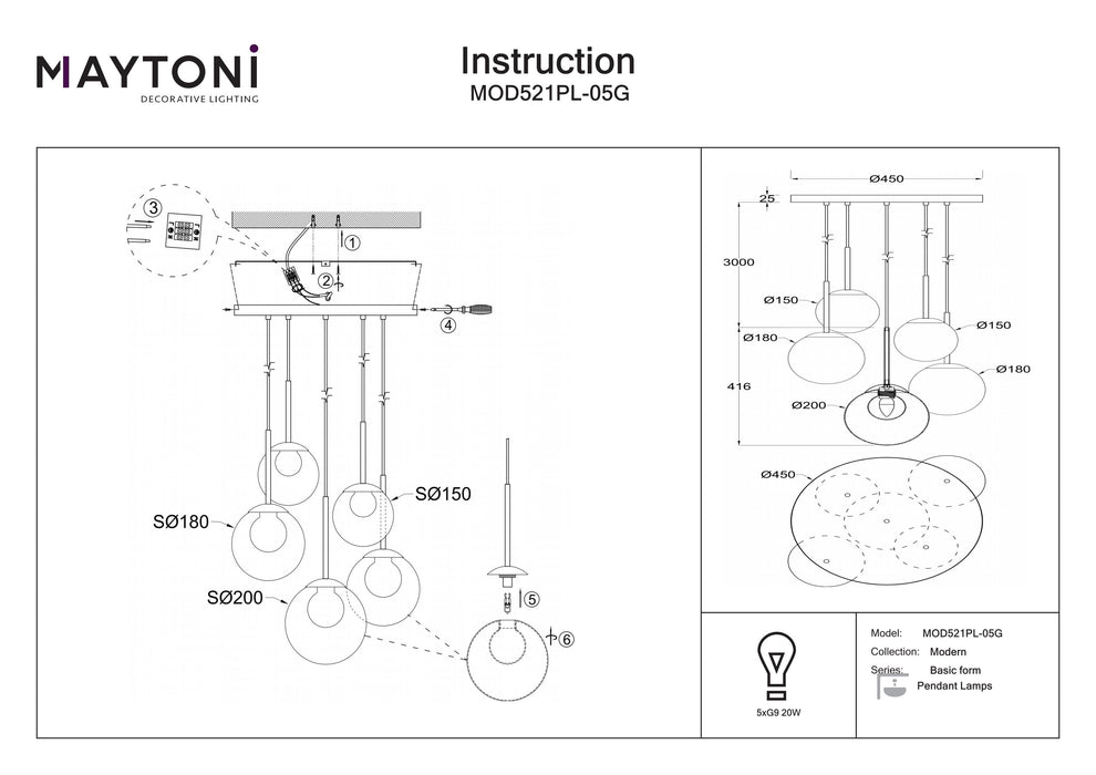 Lustra Maytoni Modern Basic form, Auriu   , G9 20W,   MOD521PL-05G