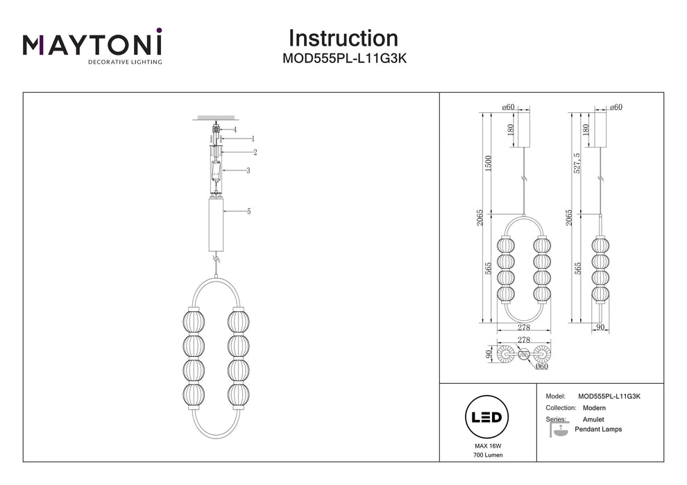 Lustra LED Maytoni Modern Amulet,  Auriu, LED 16W, 700lm 3000K MOD555PL-L11G3K