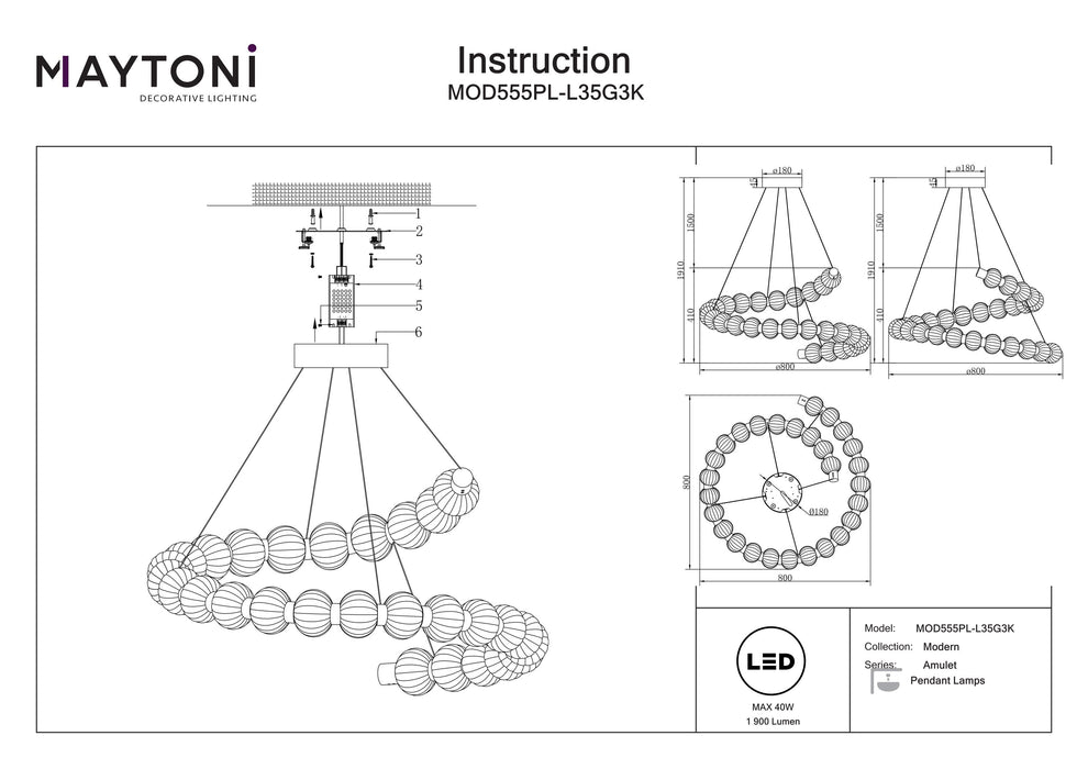 Lustra LED Maytoni Modern Amulet,  Auriu, LED 40W, 1900lm 3000K MOD555PL-L35G3K