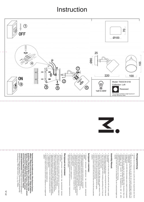 Spot  Maytoni Loft Series - 003, Negru  | Crom, E14 40W,    T003CW-01B