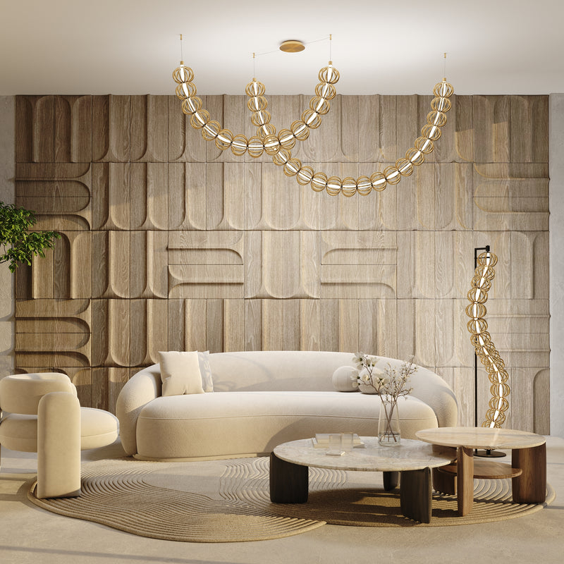 Lustră LED suspendată Maytoni Golden Cage, 3000K, auriu, 2086 mm