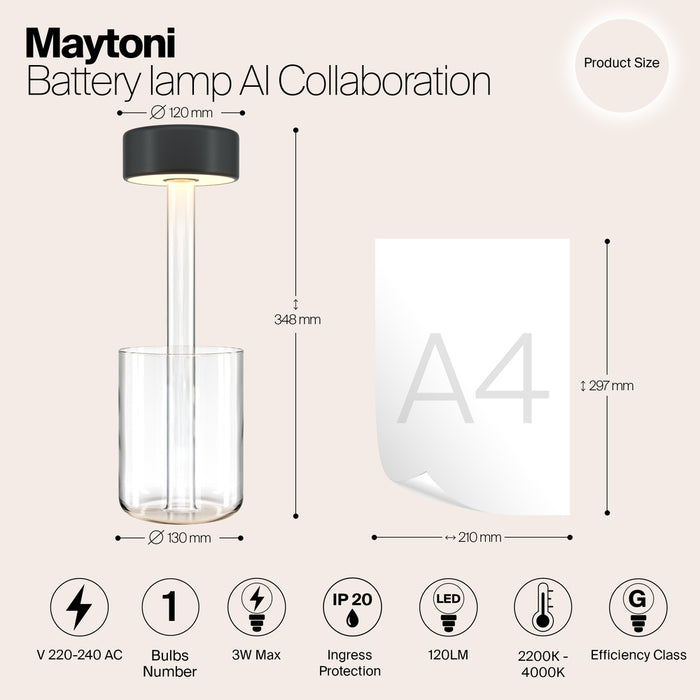 Lampa Portabila LED cu Acumulator Maytoni Modern AI Collaboration, Negru, LED 3W, 120lm  Dimabil MOD229TL-L3B3K1