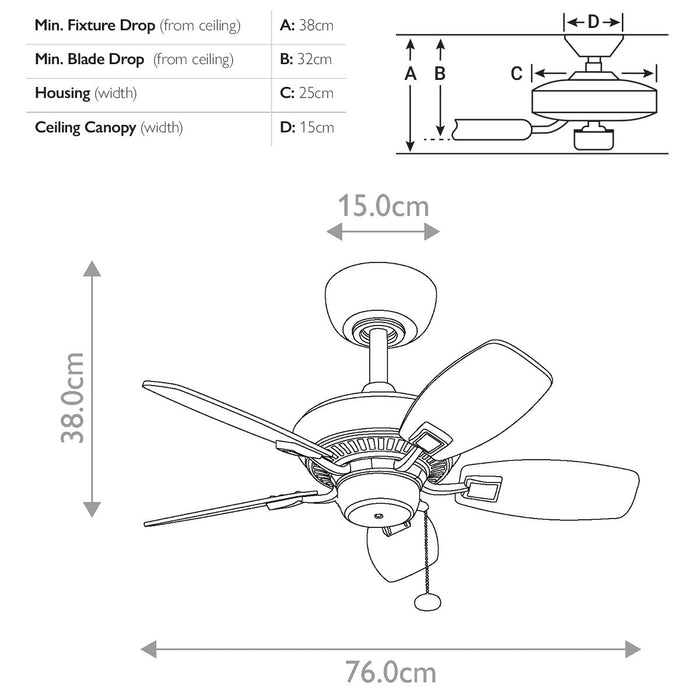 Ventilator de Tavan Kichler Canfield - Ventilator 76cm - Nichel Periat