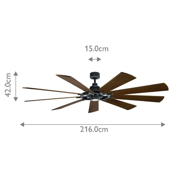 Lustra LED cu Ventilator de Tavan  Kichler Gentry XL - 216 cm, Finisaj Zinc Patinat