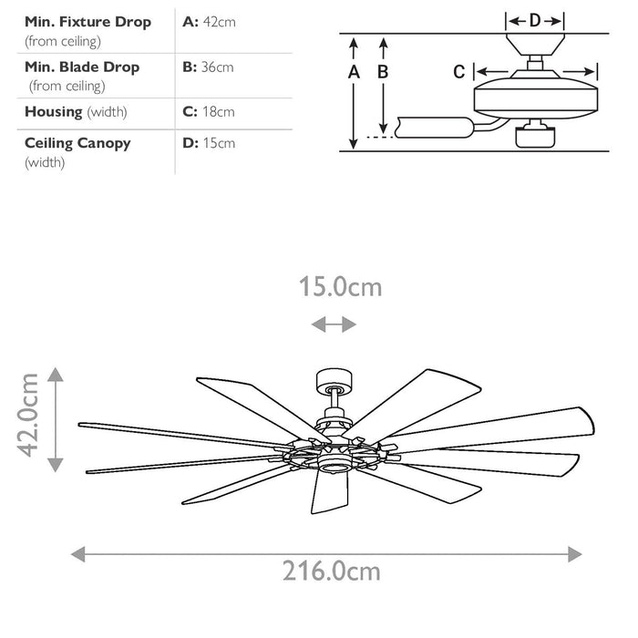 Lustra LED cu Ventilator de Tavan  Kichler Gentry XL - 216 cm, Finisaj Zinc Patinat