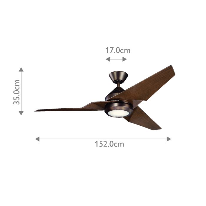 Lustra LED cu Ventilator de Tavan si Telecomanda Kichler Jad - Ventilator 152 cm - Bronz Periat