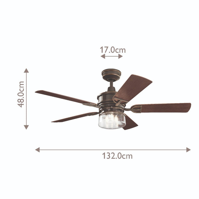 Lustra cu Ventilator de Tavan și Telecomandă Kichler Lyndon Patio - Ventilator 132cm, Bronz Antic