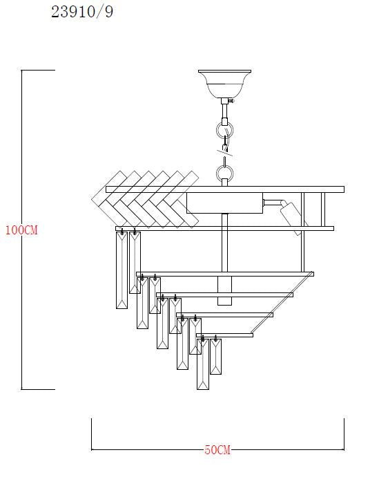 Lampa suspendata Lyon 23910/9 9 x E14 MAX 40W Ø50 H60 corp metalic auriu sticla abajur cristal