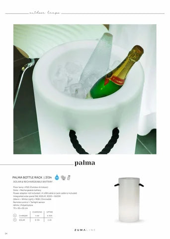 Lampă decorativă & suport sticle New Garden Palma 70 🔆 RGB + Alb Cald, Ø35x70 cm, IP65 – Solar & Baterie, Interior & Exterior