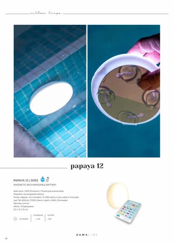 Lampă decorativă cu baterie New Garden Papaya 12 🔋 RGB + Lumină Caldă, Ø12 cm, IP68 – Exterior, Plutitoare