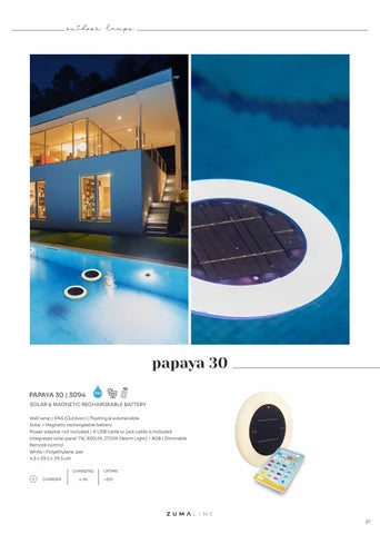 Lampă solară decorativă pentru piscină New Garden Papaya 30 – RGB, 800 lm, IP68, Ø29 cm