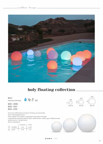 Lampă decorativă solară exterior New Garden Buly 30 🔆 RGB + Alb Cald, Ø30 cm, IP68 🌊 Plutitoare