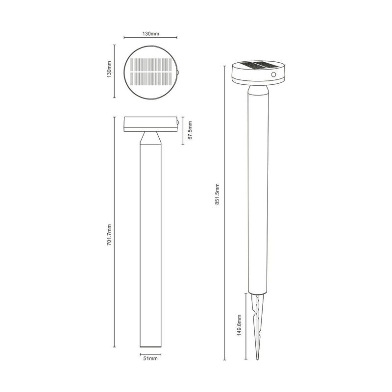 CARLI PT33613 – Stâlp solar LED tip bollard, 400 lm, 3000K, IP44, negru mat