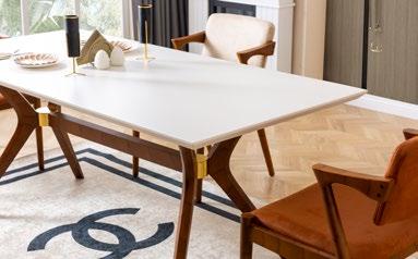 Masă dining ROLEX ASI HOME, 190x90 cm, design modern ivory & stejar, blat MDF, structură lemn masiv