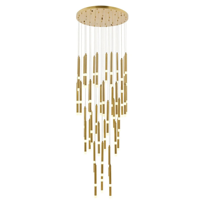 Lustră LED Golden Rain 46 – Ø80 cm, H 200–400 cm, Auriu periat, Luence