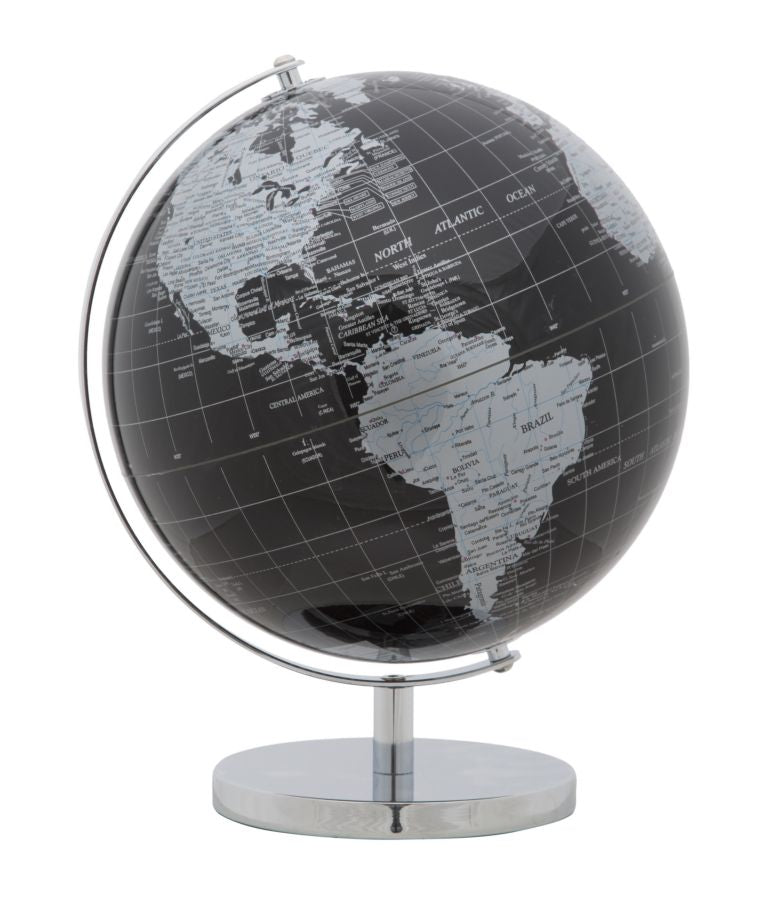 Decoratiune Glob Pamantesc Mauro Ferretti Black  Ø 25X34 cm, Negru/ Argintiu