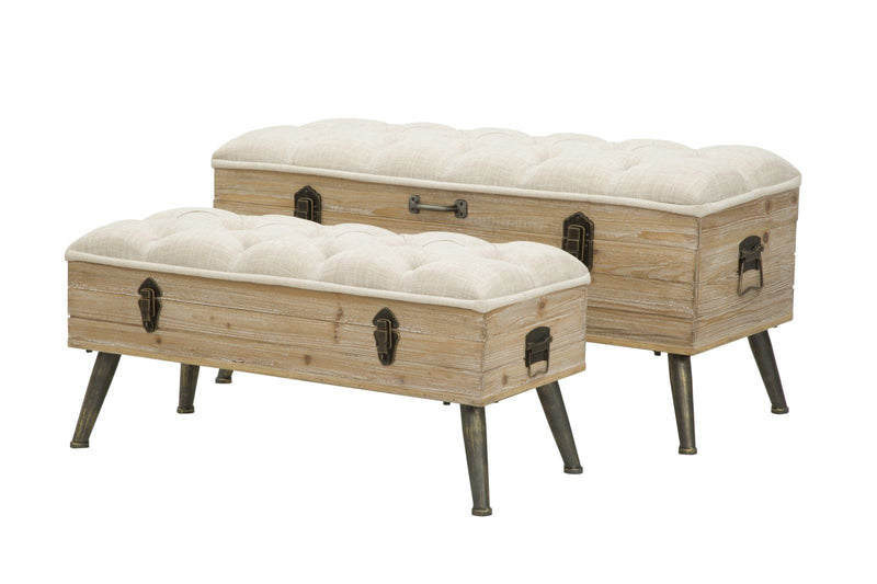 Set Puff Mauro Ferretti Tirana Cu depozitare, Set 2 Piese,  102X43,5X49,5 - 82X36X37 cm, Crem