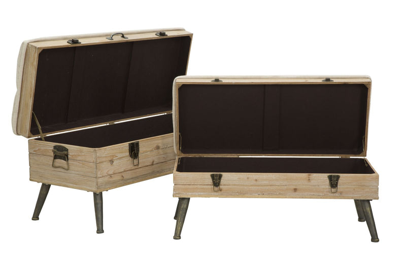 Set Puff Mauro Ferretti Tirana Cu depozitare, Set 2 Piese,  102X43,5X49,5 - 82X36X37 cm, Crem
