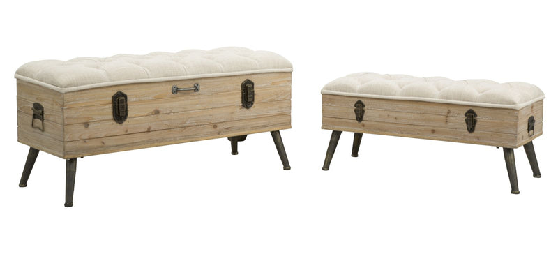 Set Puff Mauro Ferretti Tirana Cu depozitare, Set 2 Piese,  102X43,5X49,5 - 82X36X37 cm, Crem
