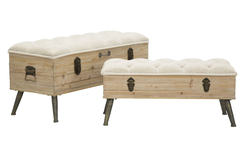 Set Puff Mauro Ferretti Tirana Cu depozitare, Set 2 Piese,  102X43,5X49,5 - 82X36X37 cm, Crem
