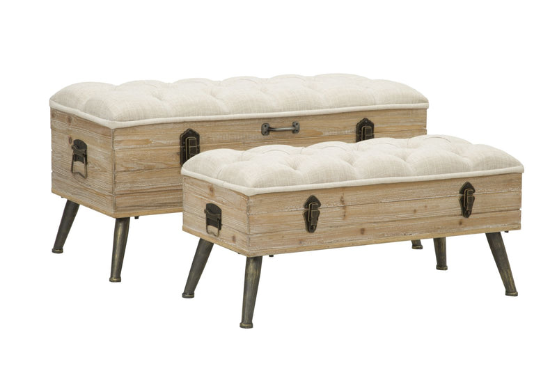 Set Puff Mauro Ferretti Tirana Cu depozitare, Set 2 Piese,  102X43,5X49,5 - 82X36X37 cm, Crem