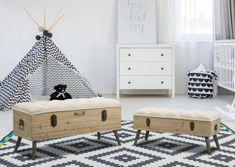 Set Puff Mauro Ferretti Tirana Cu depozitare, Set 2 Piese,  102X43,5X49,5 - 82X36X37 cm, Crem