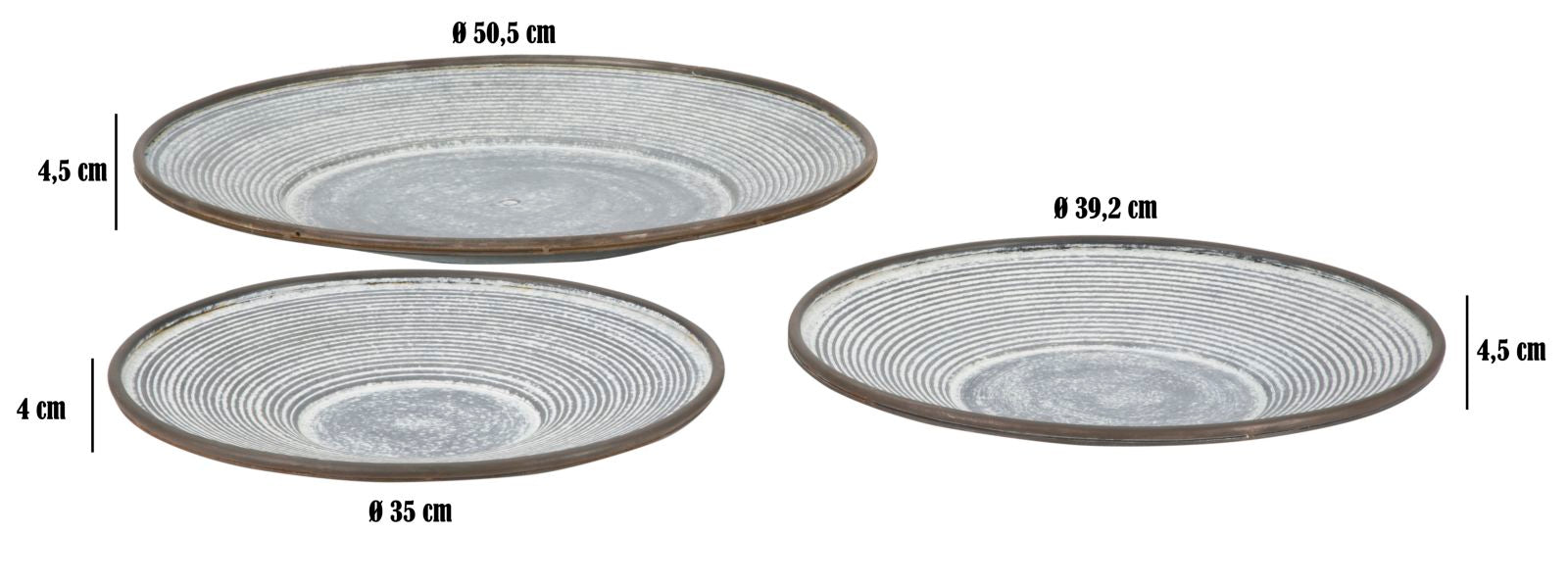 Set Platouri decorative Mauro Ferretti Vassoio, Set 3 Piese  Ø 50,5X4,5-  39,2X4.5-35X4 cm, Gri