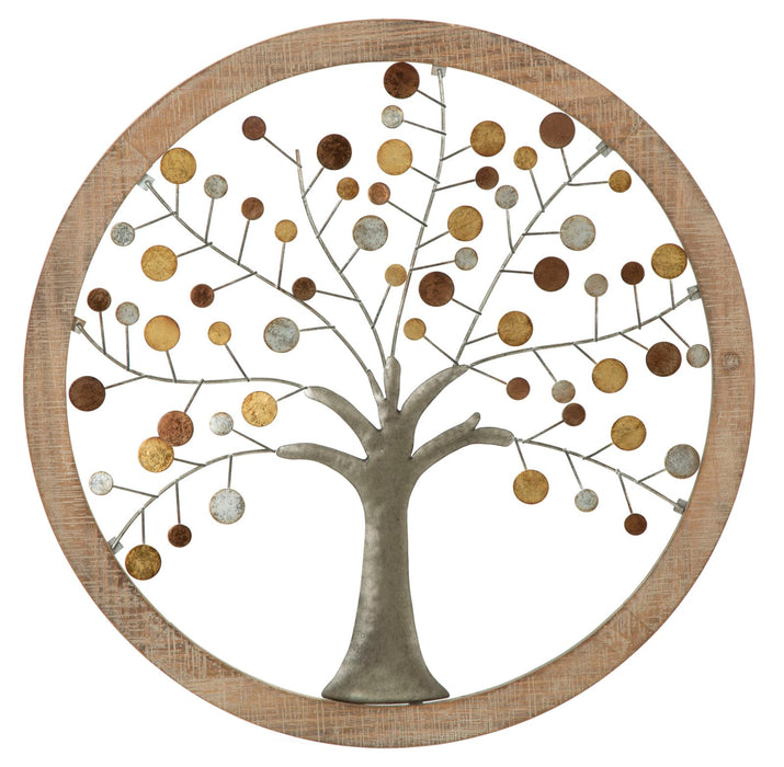 Decoratiune de Perete Mauro Ferretti Tree Of Life Mirror,  Ø 61X1,8 cm, Auriu/ Natural