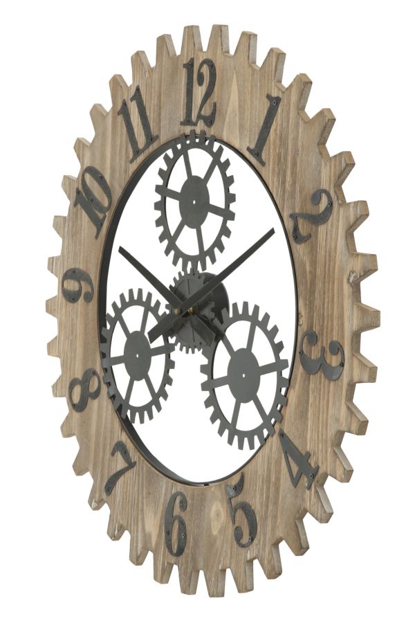 Ceas decorativ de Perete Mauro Ferretti Ingranaggio Plus Ø 60X4 cm, Negru/Natural