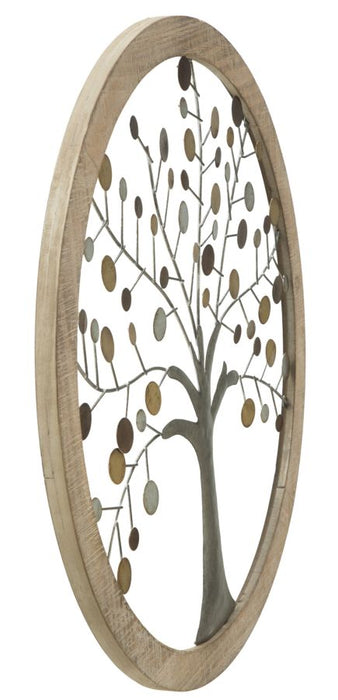 Decoratiune de Perete Mauro Ferretti Tree Of Life Mirror,  Ø 61X1,8 cm, Auriu/ Natural