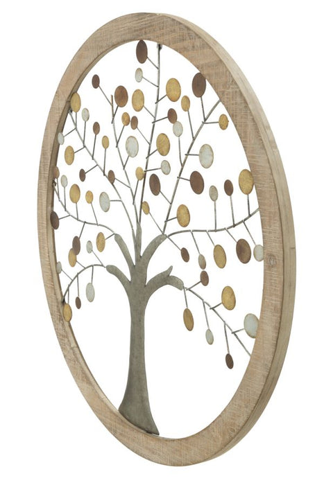 Decoratiune de Perete Mauro Ferretti Tree Of Life Mirror,  Ø 61X1,8 cm, Auriu/ Natural